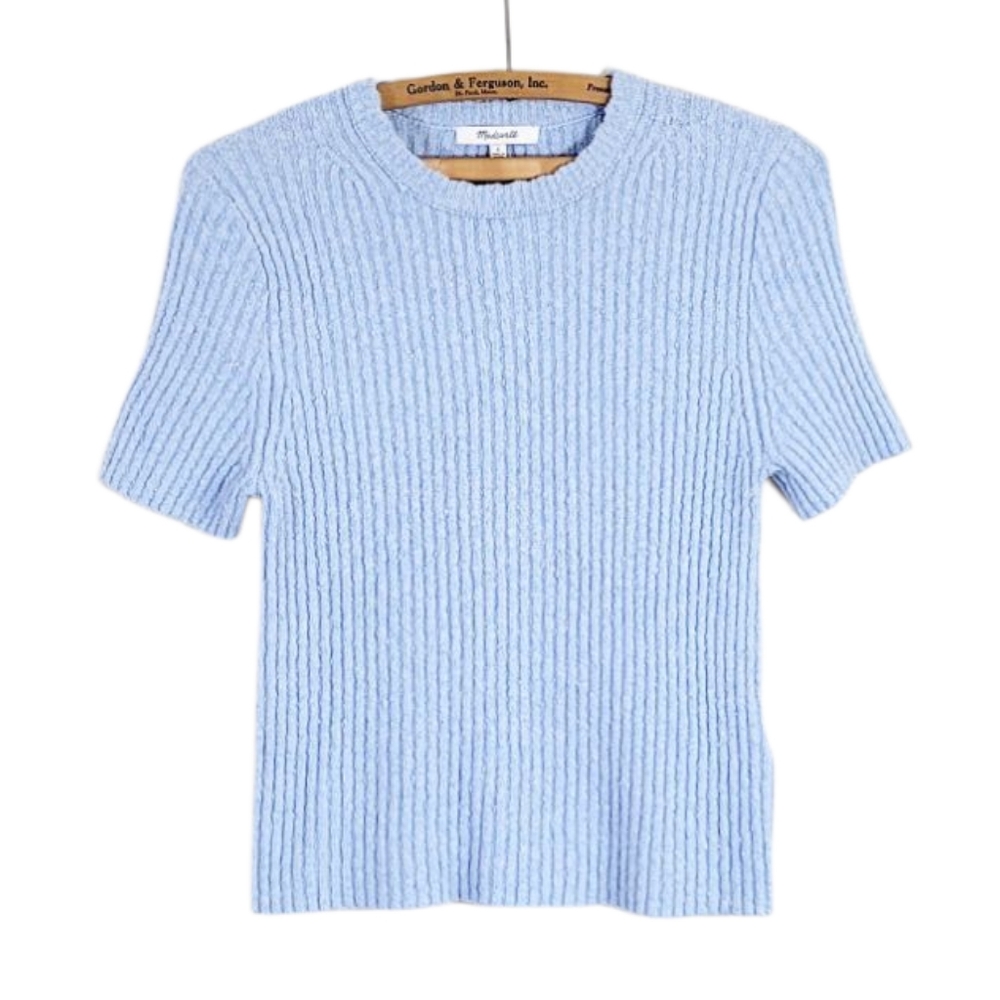 NWT MADEWELL Boucle Knit Crewneck Sweater Tee Top In Light Blue Small - Picture 3 of 8